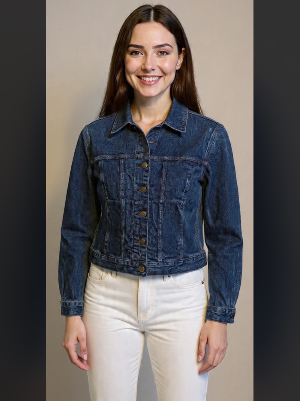Women With Control Dark Blue Denim Jacket - Button Front